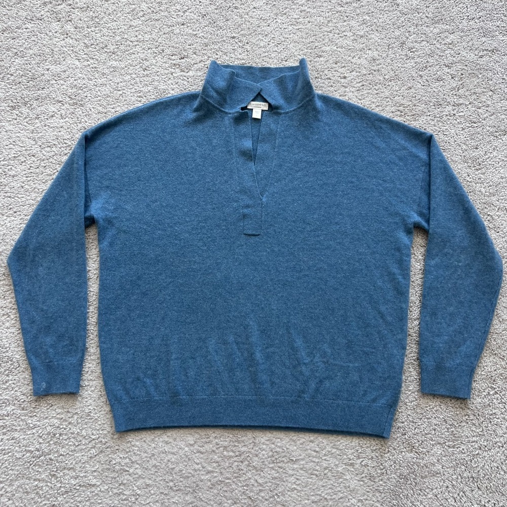 Garnet Hill 100% Cashmere Polo Sweater Womens L Blue Long Sleeve Pullover
